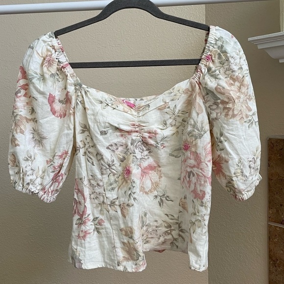 H&M Linen 90s Floral Sweetheart Neckline Top - Picture 3 of 8